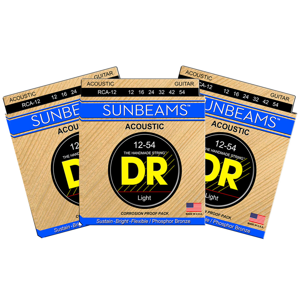 3 Sets DR Strings RCA-12 Sunbeam Light 12-54 Phosphor Bronze Acoustic