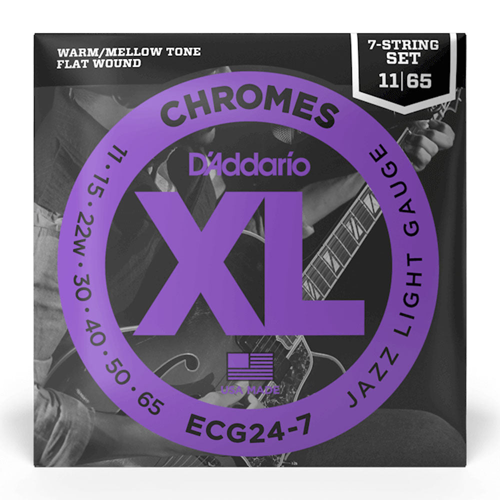 D'Addario ECG24-7 Chromes Flatwound Jazz Light 11-65 Electric Strings