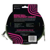 Ernie Ball 6077 10' Braided Black/Green Straight to RA Instrument Cable