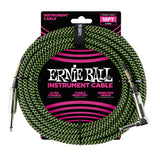 Ernie Ball 6082 18' Braided Black/Green Straight to RA Instrument Cable