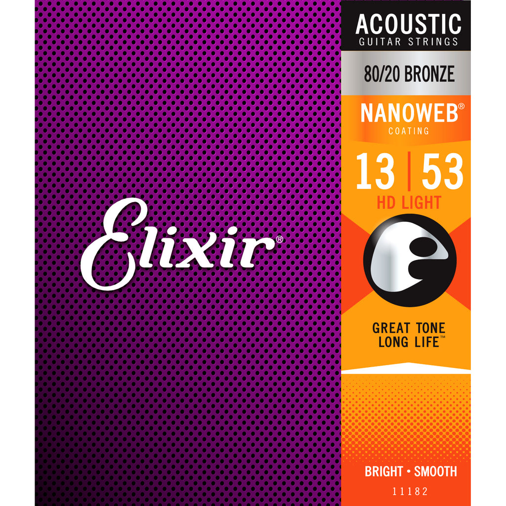 Elixir 11182 Nanoweb HD Light 13-53 80/20 Bronze Acoustic Guitar Strings