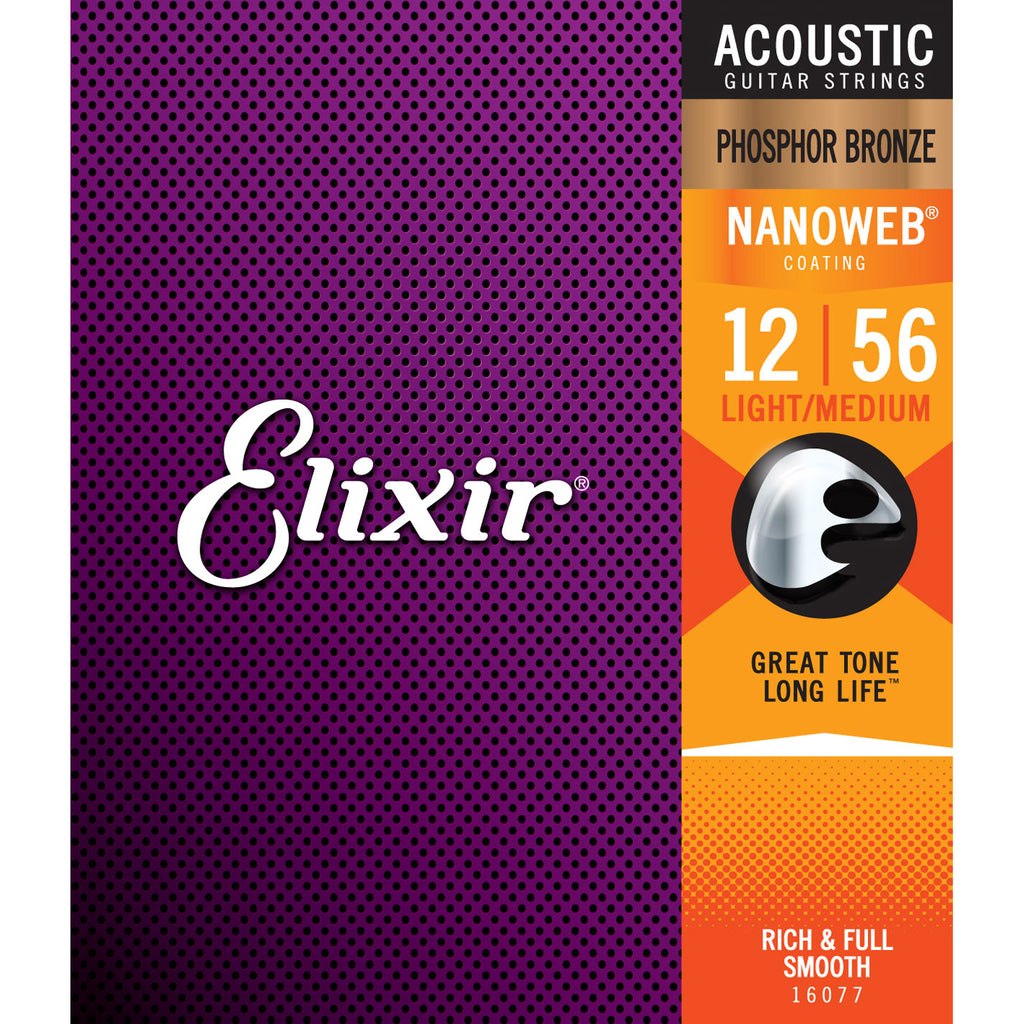 Elixir 16077 Nanoweb Phosphor Bronze Light-Medium 12-56 Acoustic Strings