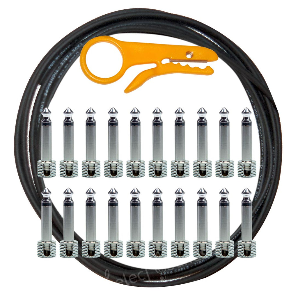 Lava Solder Free 20+20 Tightrope Pedalboard Kit - 20' Black Cable, 20 RA Plugs