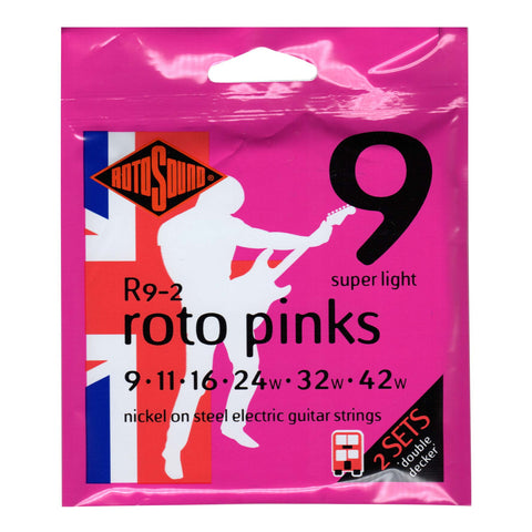 2 Pack Rotosound R9 Roto Pink Super Light 9-42 Electric Guitar Strings